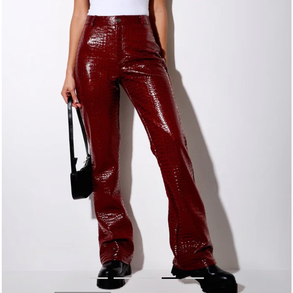 Motel Rocks Crocodile-Embossed Red Pants